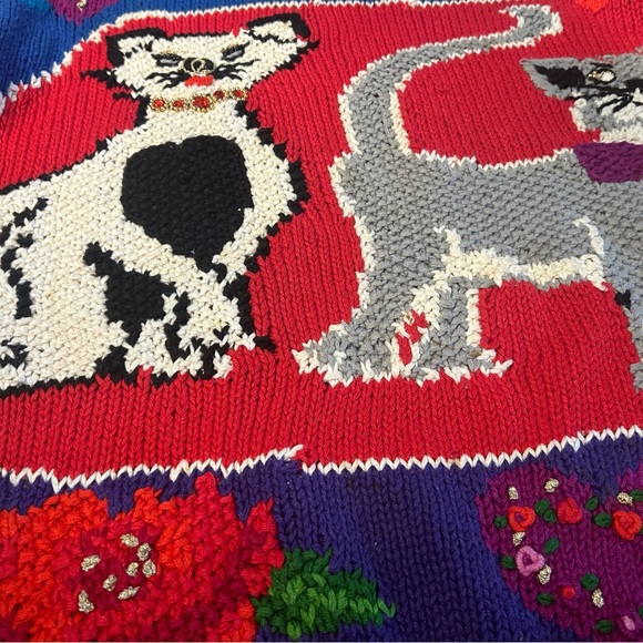 Vtg 90s 00s Studio Collection Cat Purrfect Day Knit Sweater Sz M Grandmacore - Picture 4 of 12